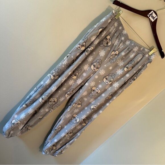 Disney Bambi Thumper Gray PJ Pajama Pants Winter Snowflake Women's L - Picture 1 of 6